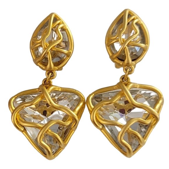 Norma Jean Matte Gold Tone Modernist Brutalist Teardrop Clip-On Earrings K984 - Picture 1 of 9